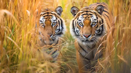 Foto op Aluminium Tiger in Tall Grass © EwaStudio