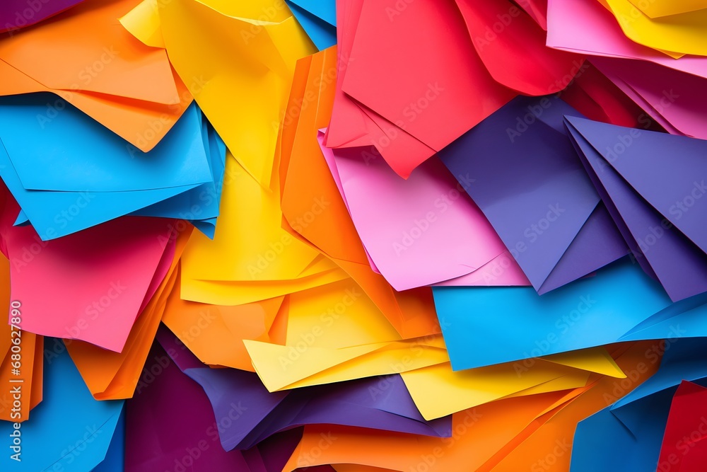 Poster a bunch of colorful papers stacked on top of each other generative ai