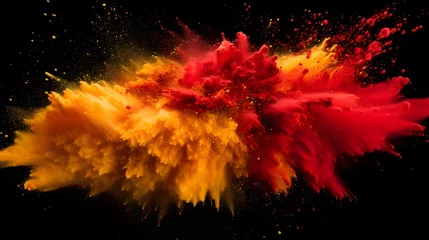 Foto op Canvas a red and yellow explosion of powder on a black background Generative AI © Bipul Kumar