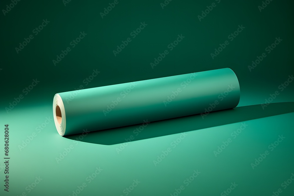 Poster a roll of green paper on a green surface generative ai
