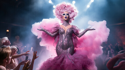 Nightclub Spectacle. Vivid Drag Performance.  Dazzling Nightlife Divas....