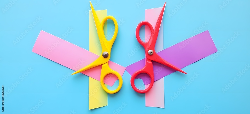 Poster a pair of scissors sitting on top of a piece of paper generative ai