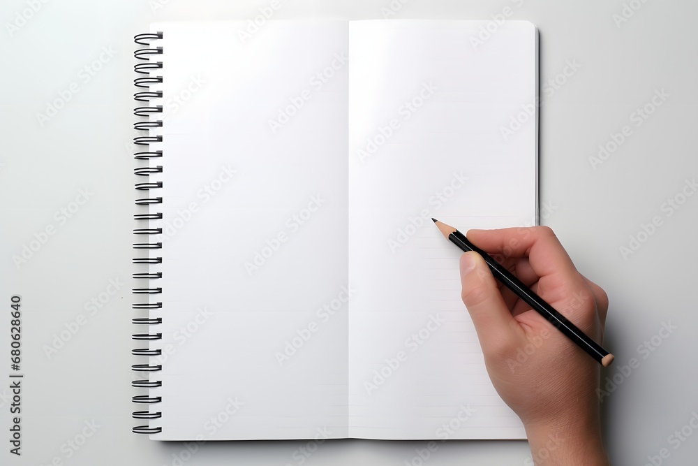 Poster a person writing in a notebook with a pencil generative ai