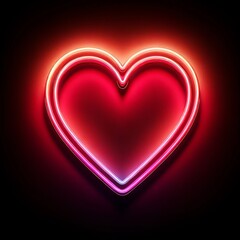 Romantic Red and Pink Neon Heart on Black Background
