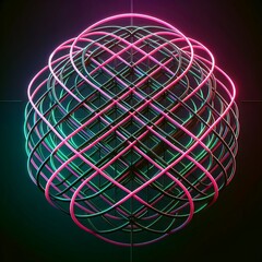 Futuristic Neon Grid with Intertwining Pink and Green Lines