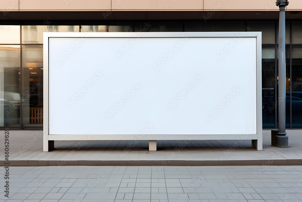 Poster a blank billboard on a sidewalk in front of a building generative ai