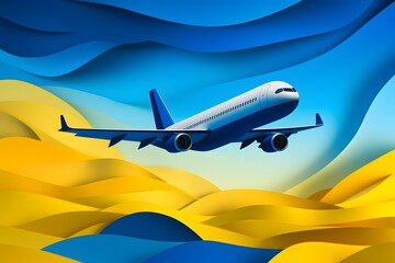a large passenger jet flying through a blue sky Generative AI
