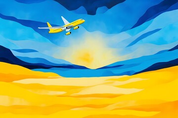 a painting of a plane flying in the sky Generative AI