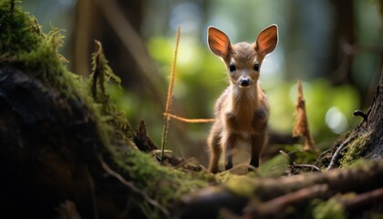 The Majestic Encounter: A Small Pudu Deer Posing Gracefully in the Serene Forest