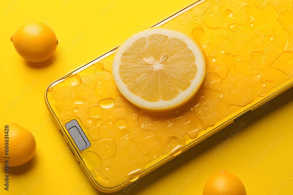 Poster a close up of a lemon on a cell phone generative ai