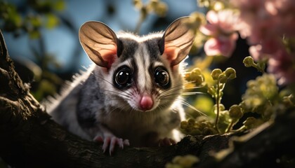 A Curious Sugar Glider Peeking Through Autumn Foliage