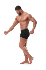 Obraz premium Young bodybuilder with muscular body on white background