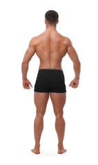 Fototapeta na wymiar Young bodybuilder with muscular body on white background, back view