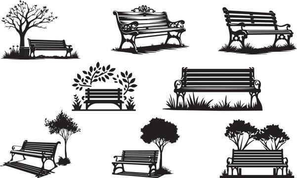 Park Bench Silhouettes EPS Park Bench Vector Park Bench Clipart