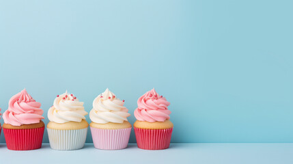 cupcakes with cream on blue isolated background