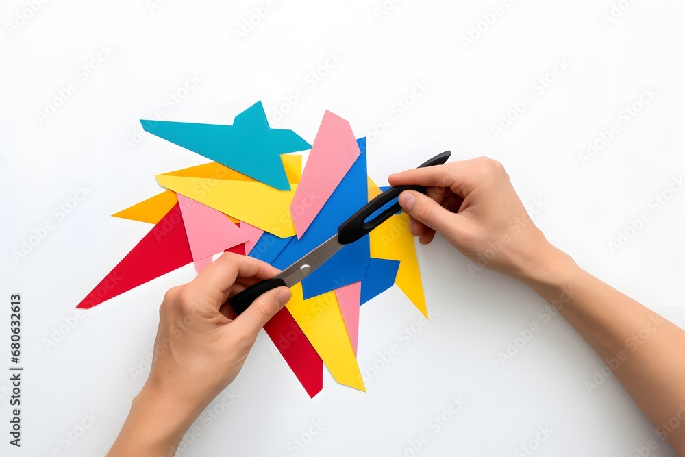 Poster a person cutting paper with a pair of scissors generative ai