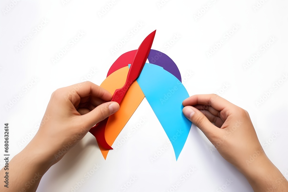 Aufkleber a person cutting a piece of paper with a pair of scissors generative ai