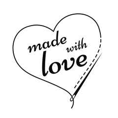 Silhouette of heart with thread, sewing needle and inscription 