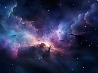 A cosmic dance of nebulae in the cosmos. AI Generation.