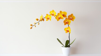 Beautiful yellow orchid flowers on white background