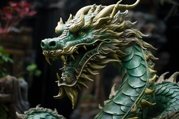 a close up of a statue of a dragon Generative AI