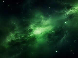 Green cosmic nebulae lighting up the universe. AI Generation.