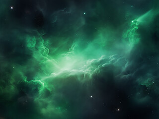 Fototapeta na wymiar Cosmic nebulae awash in a green sea. AI Generation.