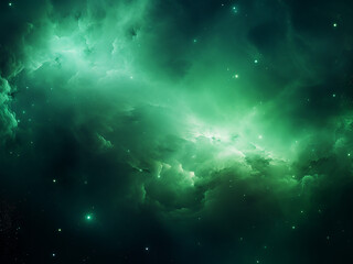 Fototapeta premium Green cosmic nebulae illuminating space. AI Generation.