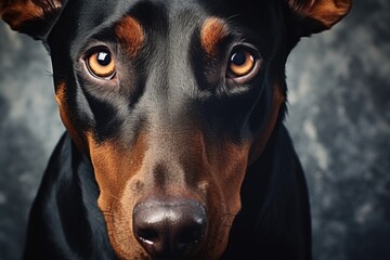 A close-up photograph of a black and brown dog. This image can be used to represent pets, animals, or companionship
