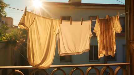 a balcony with clothes hanging out to dry Generative AI