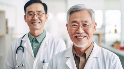 Fototapeta premium Optician conducting a thorough eyesight check for a patient in a clinic.