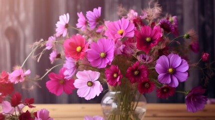 Fototapeta na wymiar Autumn bouquet of flowers in red shades of purple pin.Generative AI