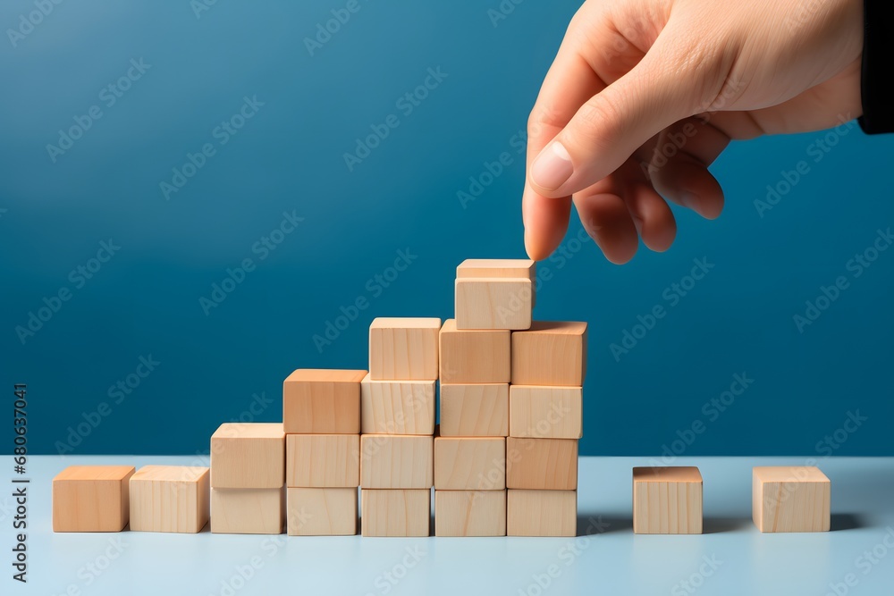 Poster a person playing with wooden blocks on a table generative ai