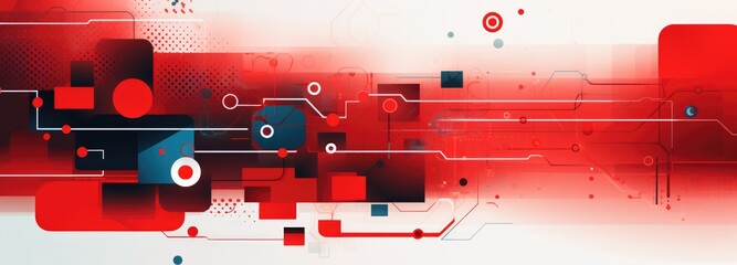 complex network of red and white circuit like designs with a transparent, layer effect - obrazy, fototapety, plakaty