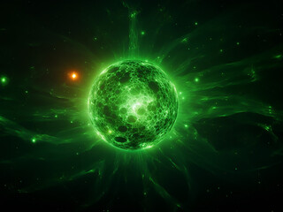 Obraz na płótnie Canvas Solar Storm Green shines in the universe's vastness. AI Generation.