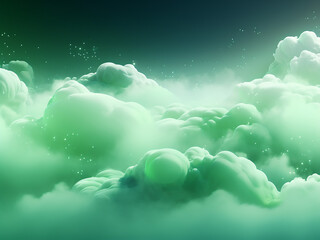 Space clouds embrace green hues. AI Generation.
