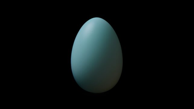  a close up of a blue egg on a black background with a reflection of the egg on the side of the egg and a black background with a black background.