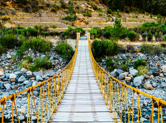 Impressive hanging bridge over Colca river in Chivay, Peru
