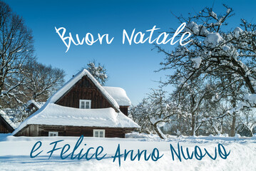 Christmas Card with Christmas greetings: Buon Natale e Felice Anno Nuovo - Merry Christmas and...