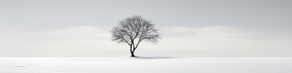 Fototapeta na wymiar lone tree is standing on snow covered field concept of solitude