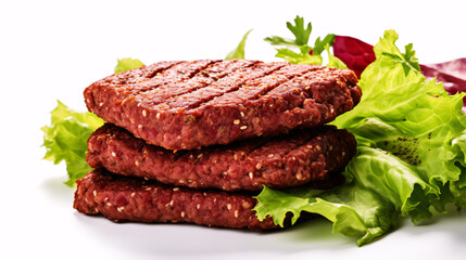 Veggie patty composed of vegetable fats and proteins resting on white.