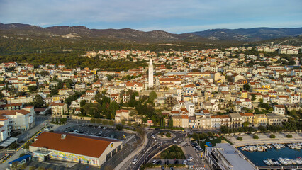 Fototapeta premium Novi Vinodolski, aerial view, coast, small city, Croatia
