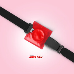 3d render condom packet with car safety belt represent world aids day. 3d illustration. - obrazy, fototapety, plakaty