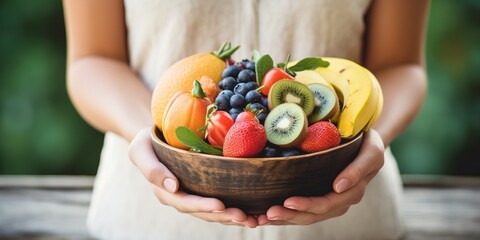 Nutrient-Rich Bounty - A Person Holds a Bowl Brimming with a Wholesome Mix of Fresh Fruits and Nut Goodness
