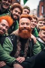 Ginger friends celebrating St. Patrick's Day in parade.