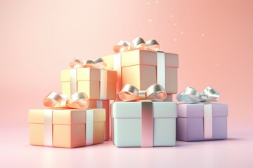 Gift boxes in pastel colors. Christmas, birthday, wedding, gift shop idea