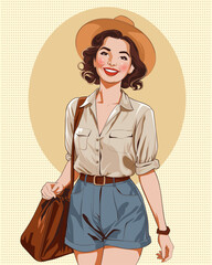 Vintage Holiday Style: Illustration of a Lovely Tourist, Travel concept