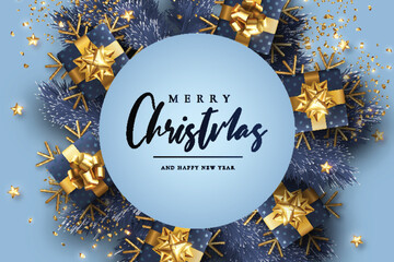 realistic christmas background with beautiful ornaments vector design illustration