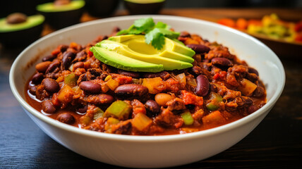 Hearty Vegetarian Chili with Avocado Slices