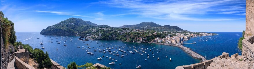Panoramic view of Ischia Ponte in Italy. 